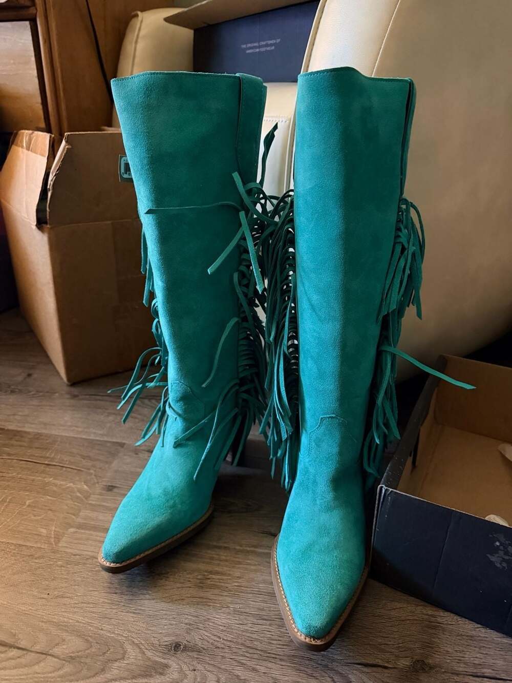 Dingo Teal Suede Fringe Western Boots